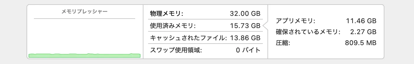 アクティビティモニタのメモリタブの下部の画像