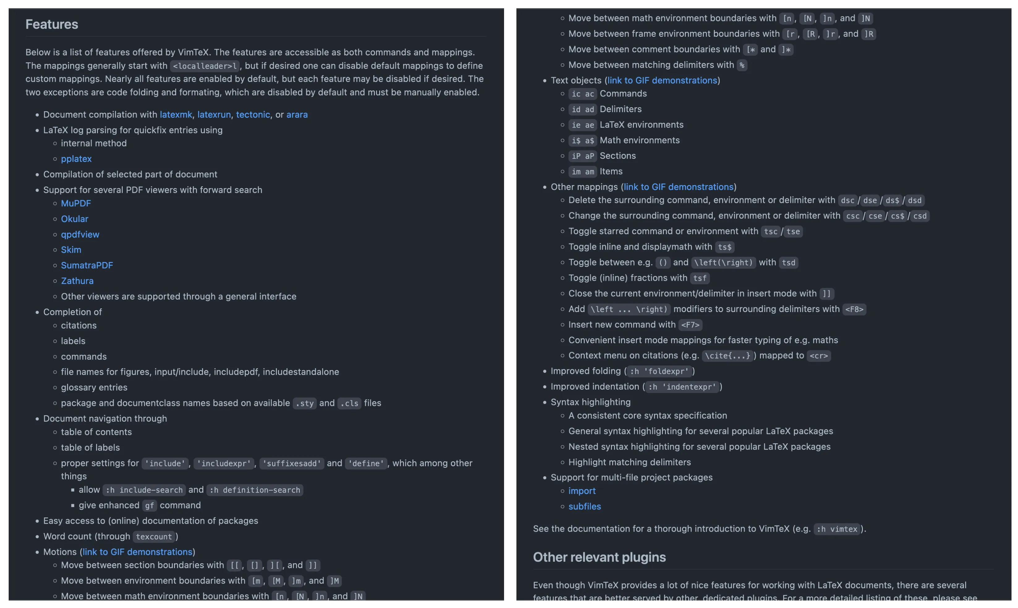 vimtex Features